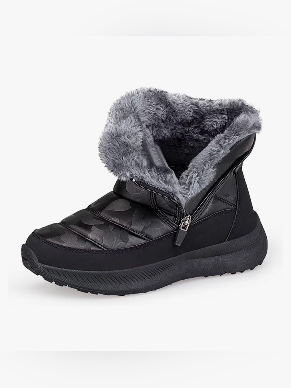 Women's Black Faux-Fur Ankle Snow Boot